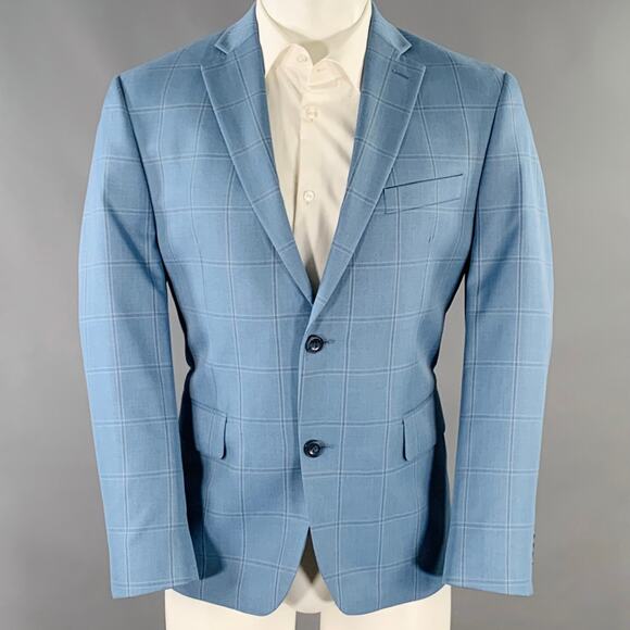 MICHAEL KORS Size 40 Short Blue Window Pane Polyester Blend Sport Coat - Picture 1 of 7